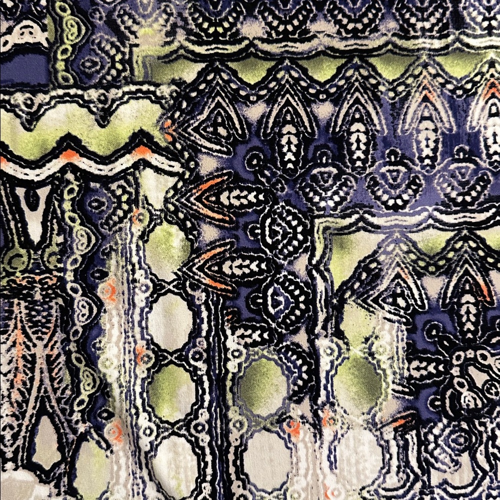 Chico's Size 1 Boho Palazzo Mosaic Printed Wide-Leg Pants Purple Navy Lime - Picture 6 of 9
